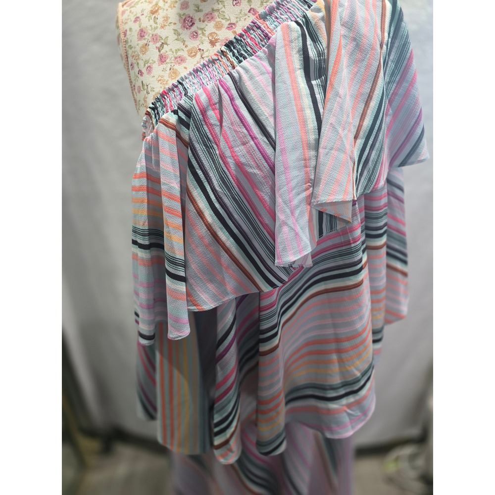 Anthropologie Striped One Shoulder Ruffle Tiered Maxi Dress Multi Color Boho - Picture 5 of 9
